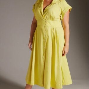 Anthropologie - Maeve Poplin Midi Shirtdress - Yellow